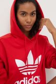 Бавовняна кофта adidas Originals жіноча колір червоний з капюшоном візерунок
