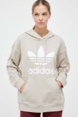 Бавовняна кофта adidas Originals жіноча колір бежевий з капюшоном з принтом