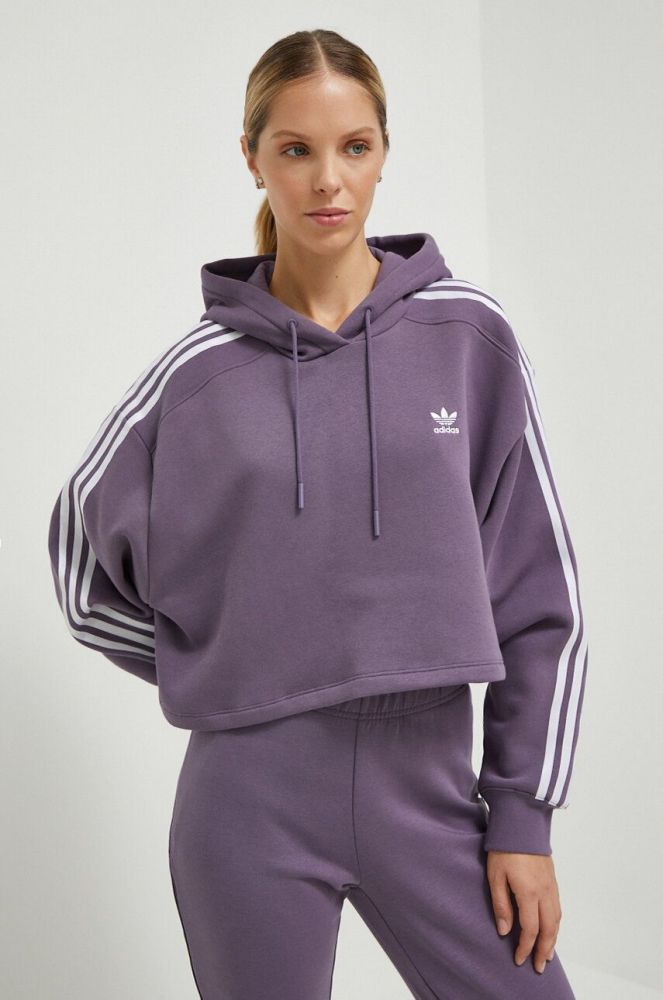 Кофта adidas Originals жіноча колір фіолетовий з капюшоном візерунок