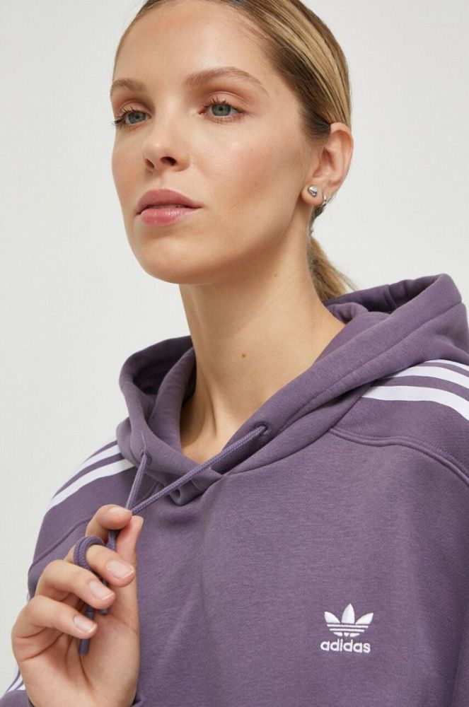 Кофта adidas Originals жіноча колір фіолетовий з капюшоном візерунок фото 4