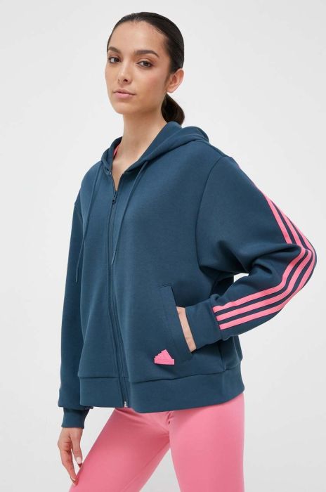 Кофта adidas жіноча з капюшоном з аплікацією колір блакитний