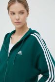 Бавовняна кофта adidas жіноча колір зелений з капюшоном з аплікацією (3305759)