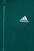 Бавовняна кофта adidas жіноча колір зелений з капюшоном з аплікацією (3305759)