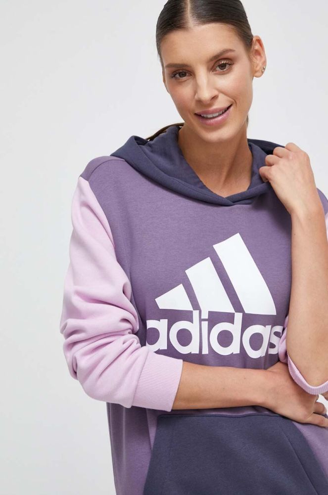 Кофта adidas жіноча колір фіолетовий з капюшоном візерунок (3605279)
