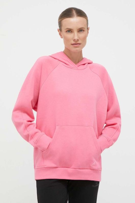 Кофта adidas жіноча колір рожевий з капюшоном однотонна (3506451)