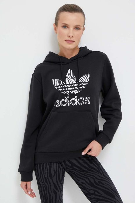Кофта adidas Originals жіноча колір чорний з капюшоном з принтом (3351280)