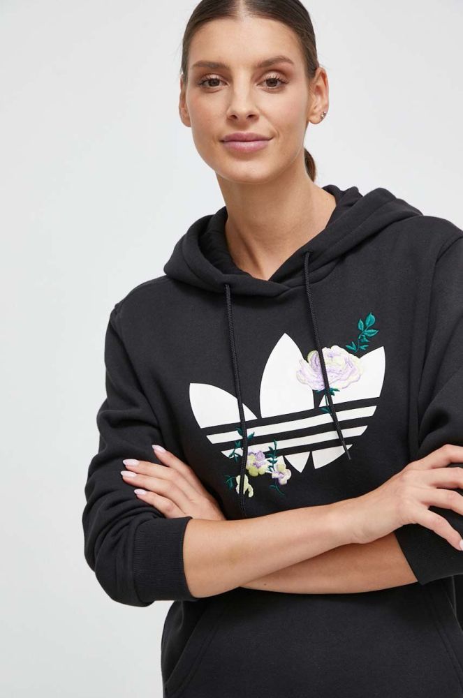 Кофта adidas Originals жіноча колір чорний з капюшоном з принтом (3605368)