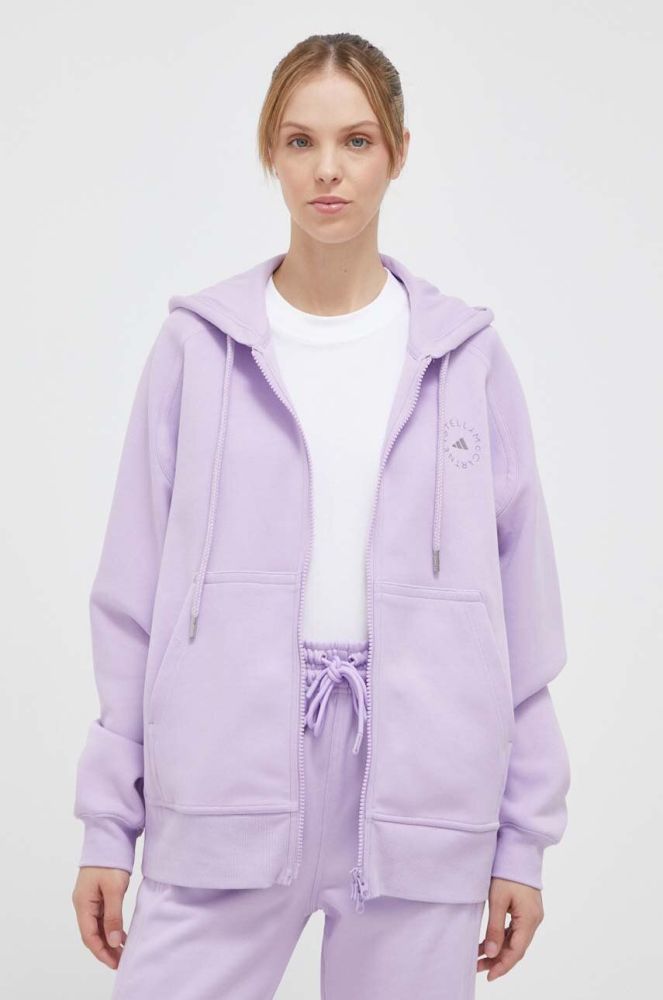 Кофта adidas by Stella McCartney колір фіолетовий з капюшоном однотонна
