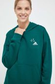 Кофта adidas жіноча колір зелений з капюшоном з аплікацією (3337816)