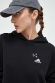 Бавовняна кофта adidas жіноча колір чорний з капюшоном з аплікацією (3385682)