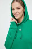 Бавовняна кофта adidas Originals жіноча колір зелений з капюшоном однотонна