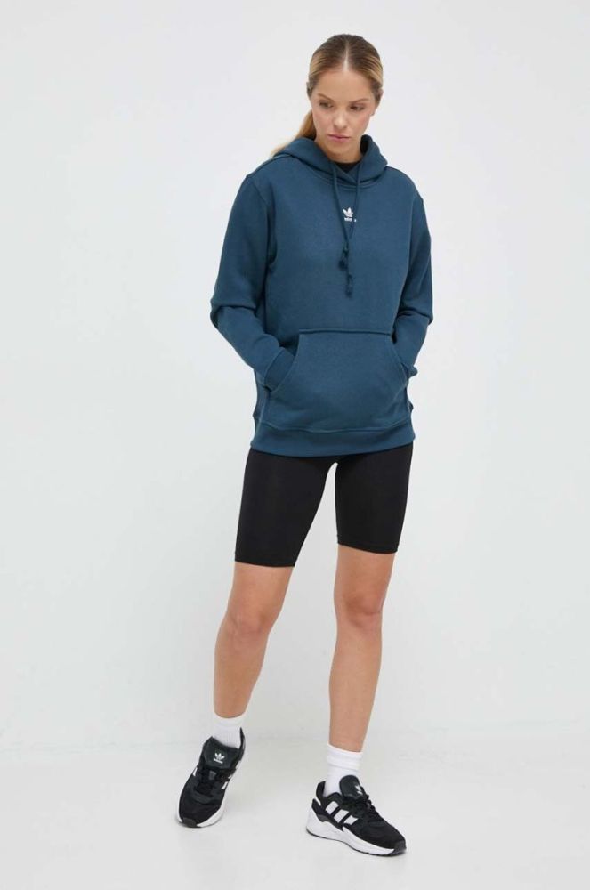 Кофта adidas Originals жіноча колір бірюзовий з капюшоном з аплікацією фото 2
