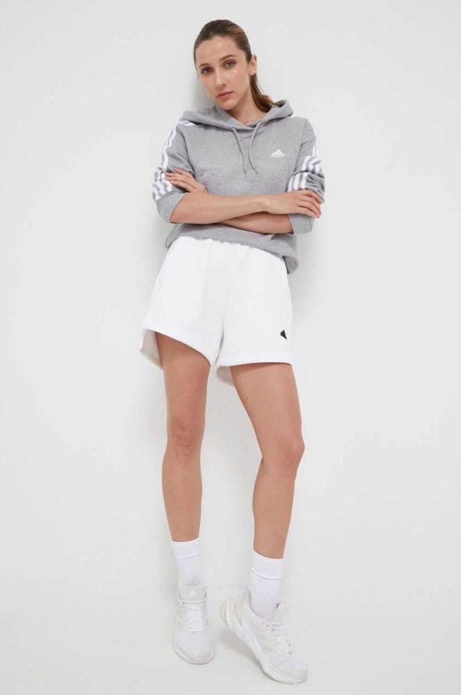 Бавовняна кофта adidas жіноча колір сірий з капюшоном меланж фото 2