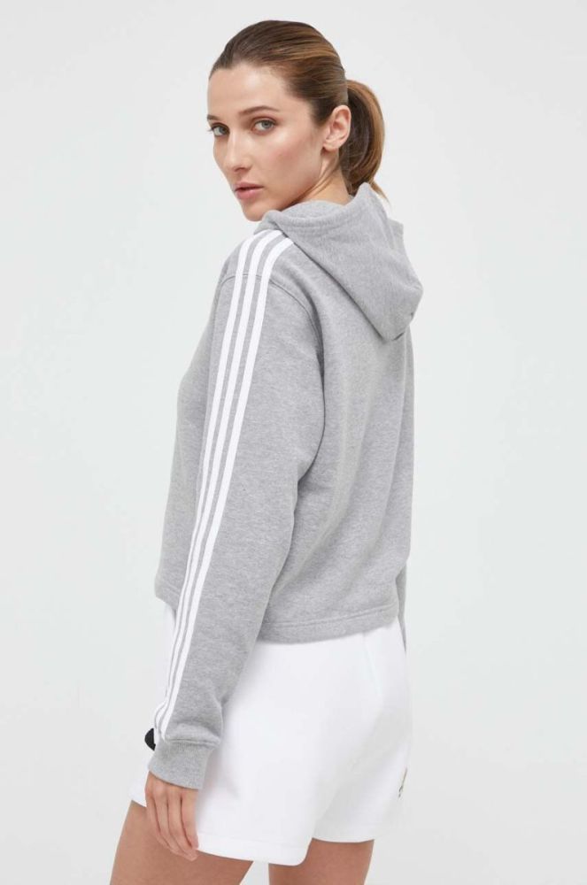 Бавовняна кофта adidas жіноча колір сірий з капюшоном меланж фото 3