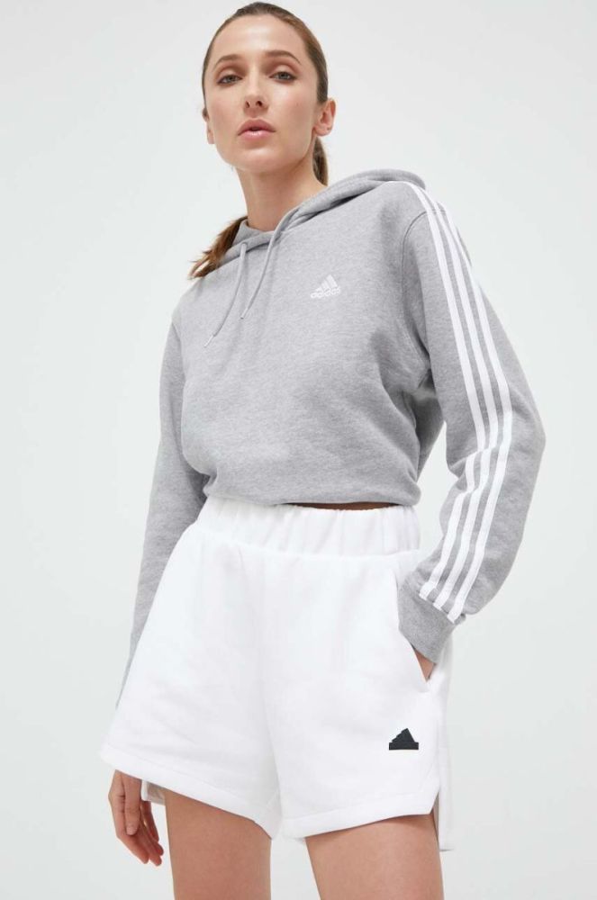 Бавовняна кофта adidas жіноча колір сірий з капюшоном меланж фото 4