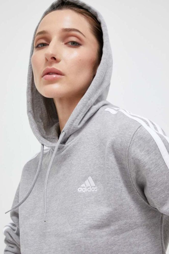 Бавовняна кофта adidas жіноча колір сірий з капюшоном меланж фото 5