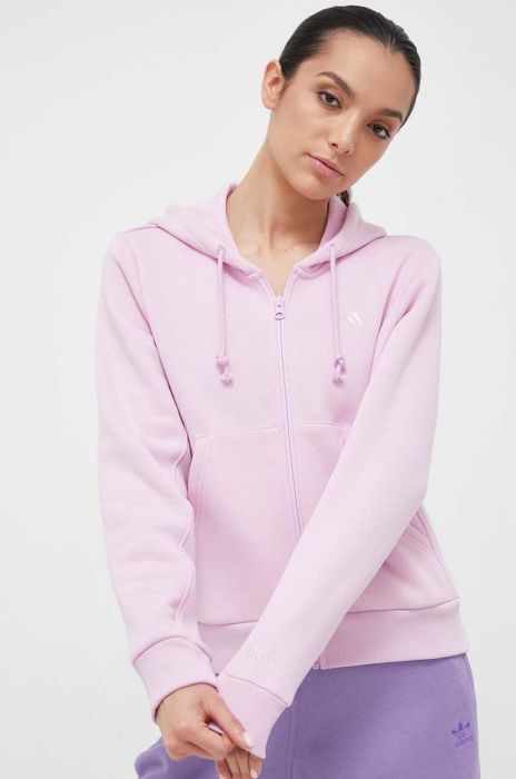 Кофта adidas жіноча колір рожевий з капюшоном з аплікацією (3324553)