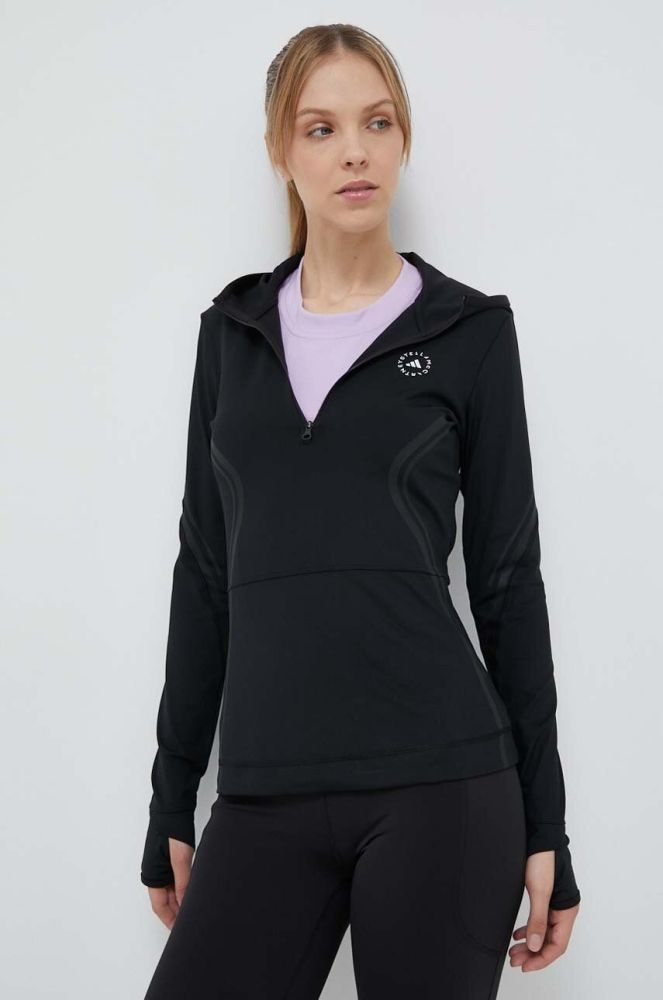 Кофта для бігу adidas by Stella McCartney TruePace колір чорний з капюшоном з принтом