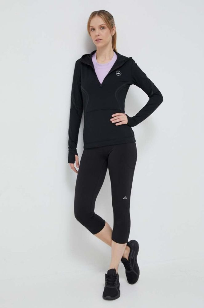 Кофта для бігу adidas by Stella McCartney TruePace колір чорний з капюшоном з принтом фото 2