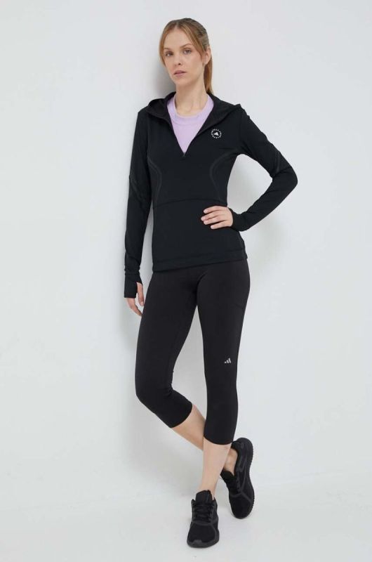 Кофта для бігу adidas by Stella McCartney TruePace колір чорний з капюшоном з принтом фото 2