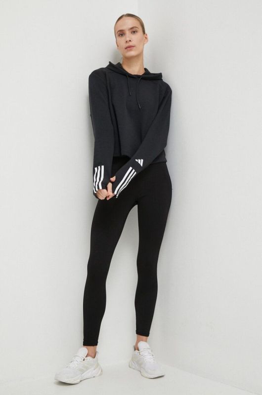 Тренувальна кофта adidas Performance колір чорний з капюшоном з принтом (3559367) фото 2