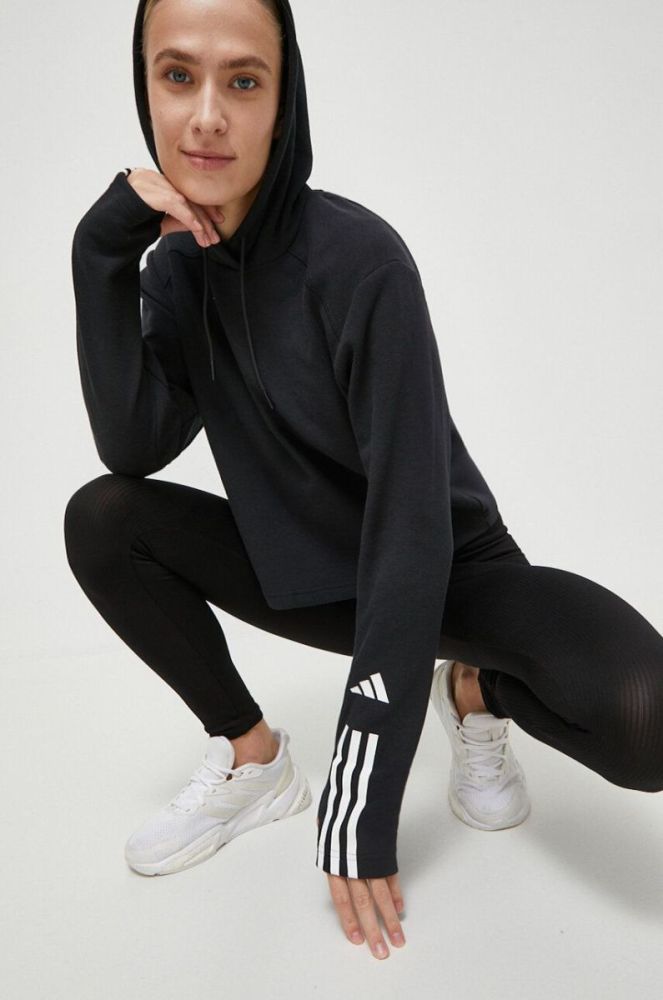 Тренувальна кофта adidas Performance колір чорний з капюшоном з принтом (3559367) фото 4