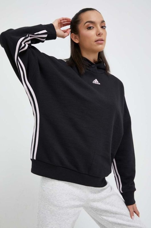 Кофта adidas жіноча колір чорний з капюшоном з аплікацією (3327493) фото 2