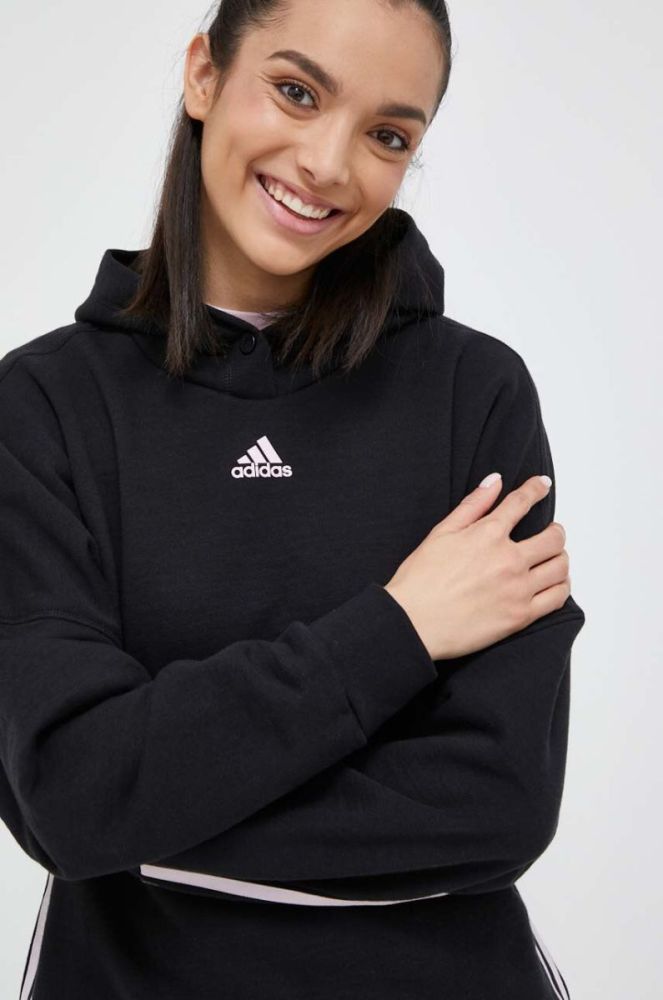 Кофта adidas жіноча колір чорний з капюшоном з аплікацією (3327493) фото 4