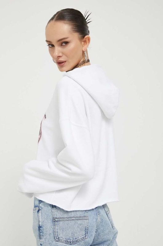 Кофта Guess Originals жіноча колір білий з капюшоном з принтом фото 2
