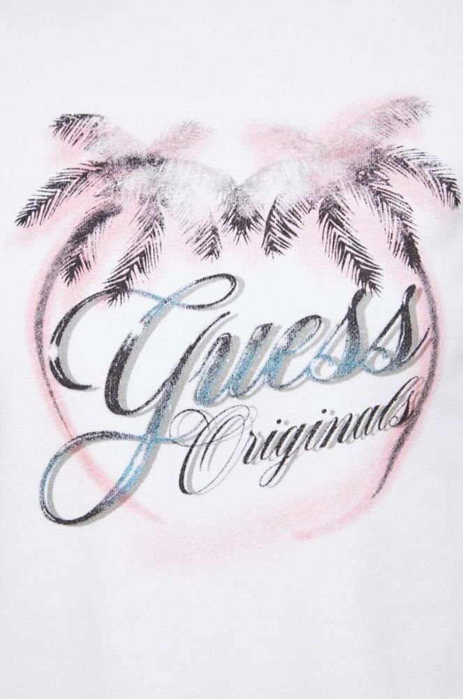 Кофта Guess Originals жіноча колір білий з капюшоном з принтом фото 6