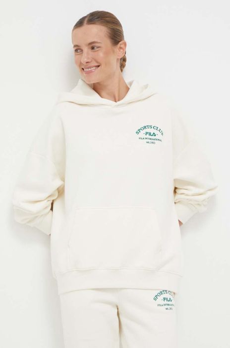 Кофта Fila жіноча колір бежевий з капюшоном з аплікацією