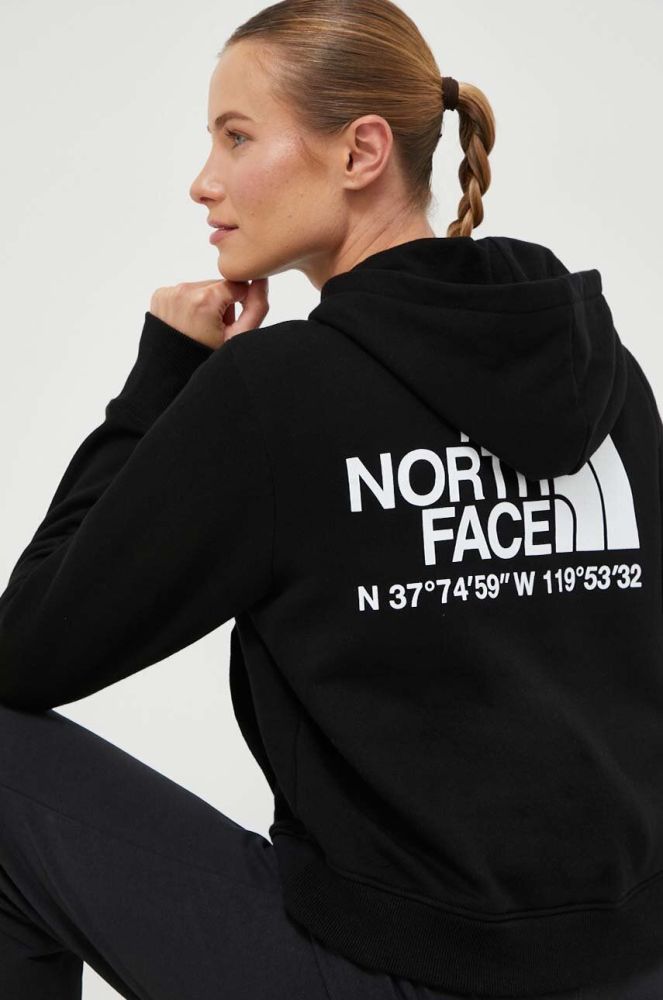 Бавовняна кофта The North Face жіноча колір чорний з капюшоном з принтом (3522899)