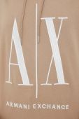 Бавовняна кофта Armani Exchange жіноча колір бежевий з капюшоном з аплікацією