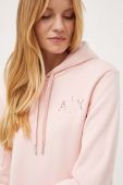 Кофта Armani Exchange жіноча колір рожевий з капюшоном з аплікацією