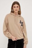Кофта Armani Exchange жіноча колір бежевий з капюшоном з аплікацією