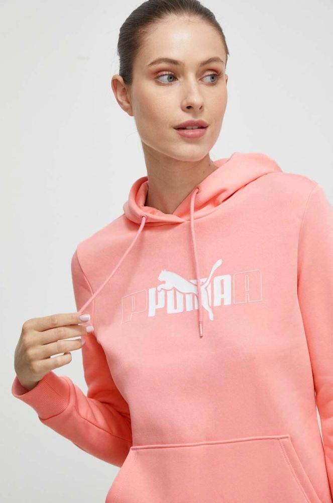 Кофта Puma жіноча колір рожевий з капюшоном з принтом (3441506)