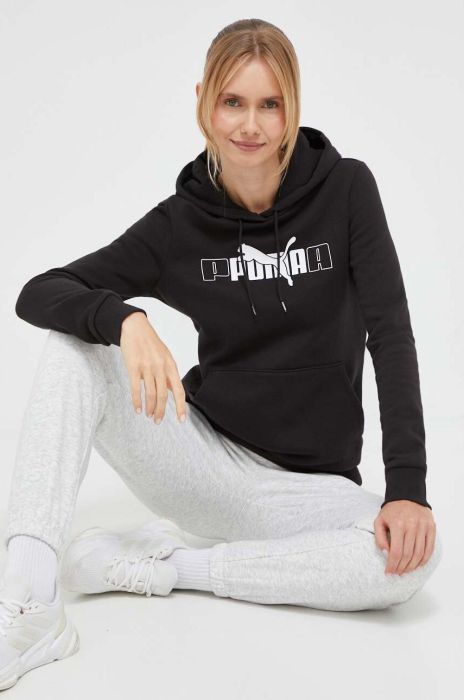 Кофта Puma жіноча колір чорний з капюшоном з принтом (3441498)