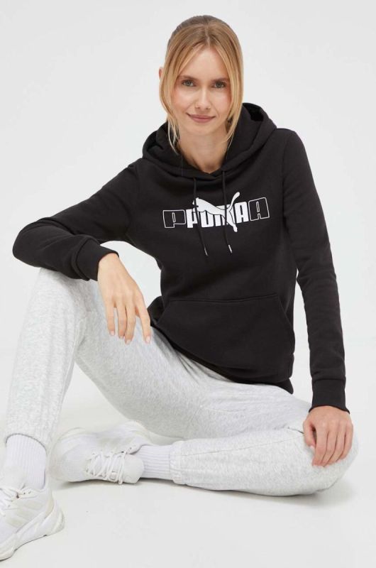 Кофта Puma жіноча колір чорний з капюшоном з принтом (3441498)