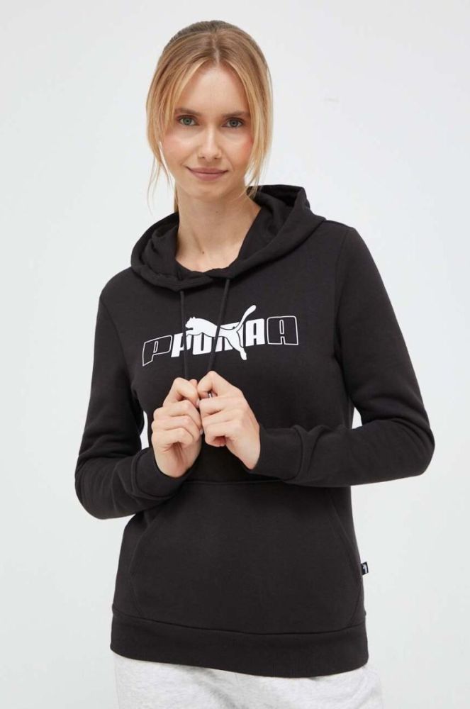 Кофта Puma жіноча колір чорний з капюшоном з принтом (3441498) фото 2