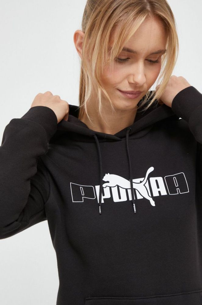 Кофта Puma жіноча колір чорний з капюшоном з принтом (3441498) фото 4