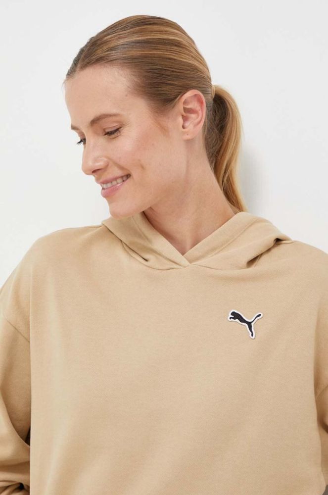 Бавовняна кофта Puma жіноча колір бежевий з капюшоном однотонна (3503143) фото 4