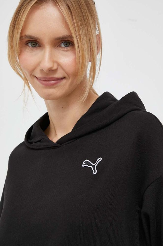 Бавовняна кофта Puma жіноча колір чорний з капюшоном однотонна (3503141)