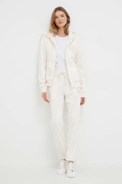 Кофта лаунж Emporio Armani Underwear колір бежевий з капюшоном з аплікацією (3621252)