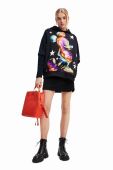 Бавовняна кофта Desigual x Disney жіноча колір чорний з капюшоном з принтом