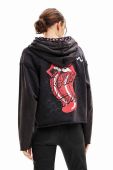 Кофта Desigual 23WWSK58 WOMAN KNIT SWEAT LONG SLEEVE жіноча колір чорний з капюшоном з принтом