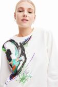 Бавовняна кофта Desigual жіноча колір білий з капюшоном візерунок