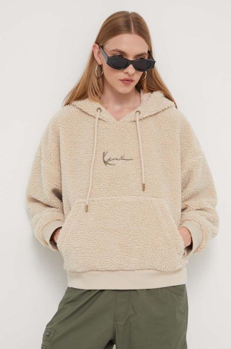Кофта Karl Kani жіноча колір бежевий з капюшоном однотонна (3566856)