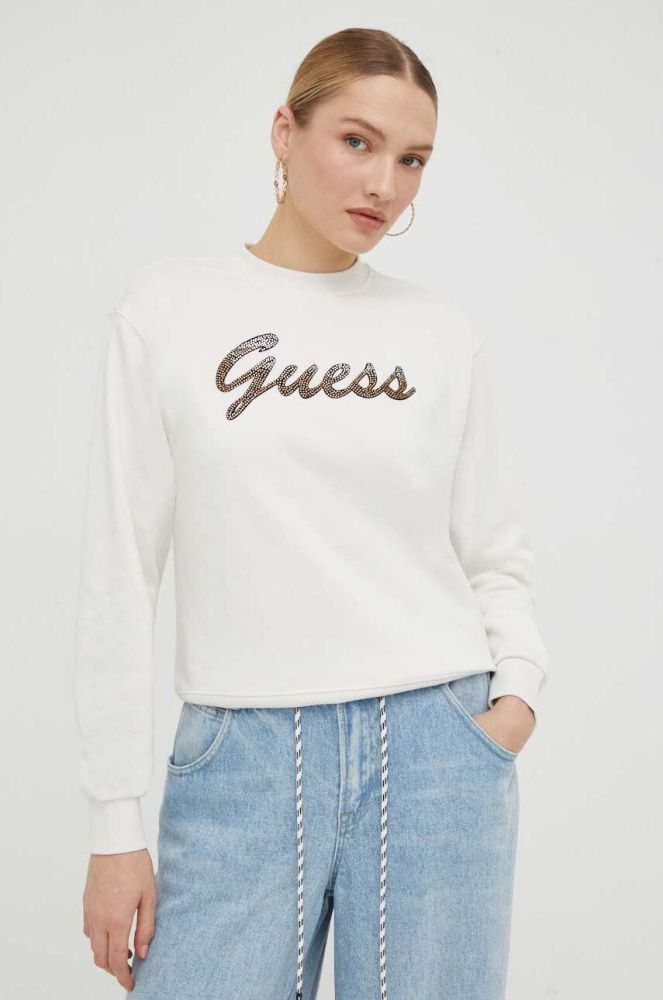 Кофта Guess жіноча колір бежевий з аплікацією (3503662)