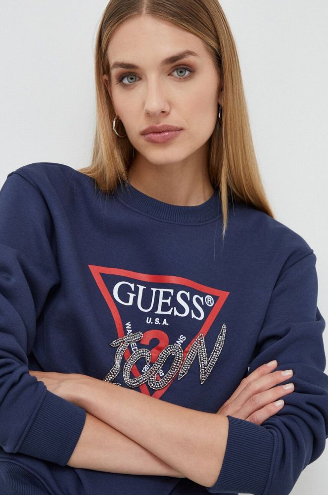 Кофта Guess жіноча колір синій з аплікацією (3656661)