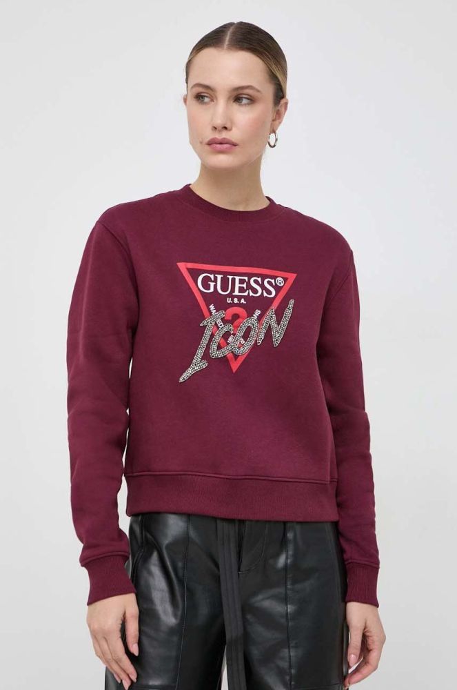 Кофта Guess жіноча колір бордовий з аплікацією (3656651)